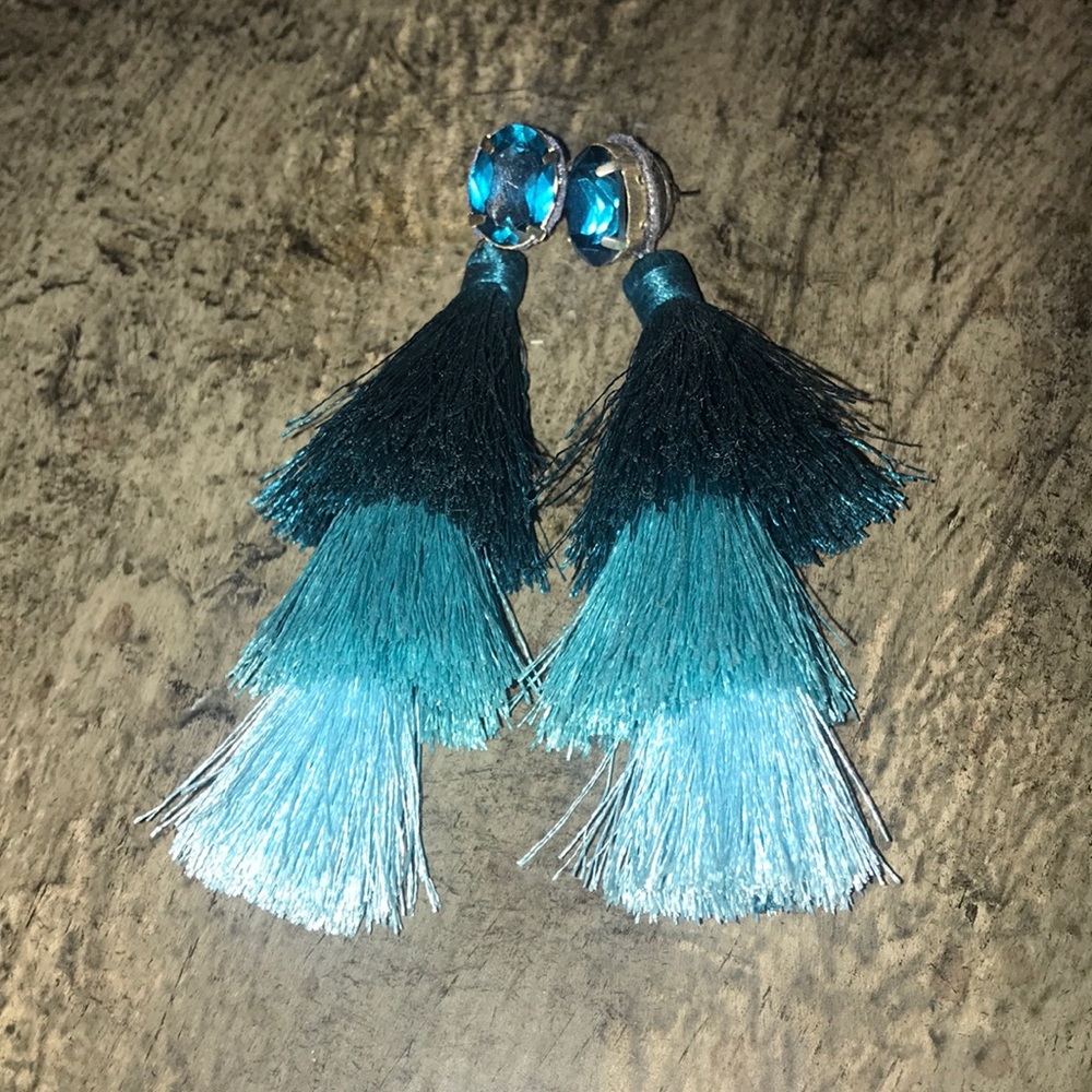 Anthropologie Blue Tassel Earrings